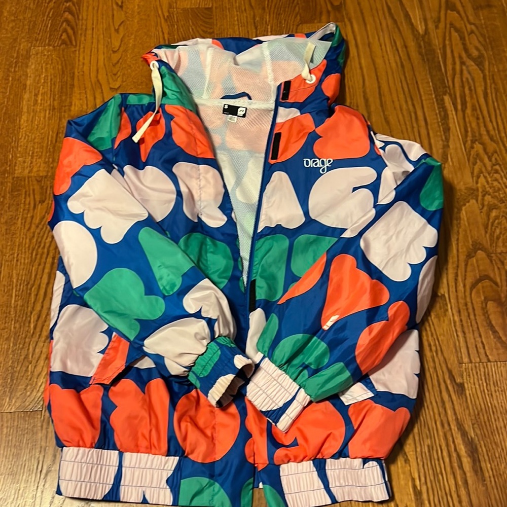 Orage Blue Multicolor Graphic Hooded Windbreaker